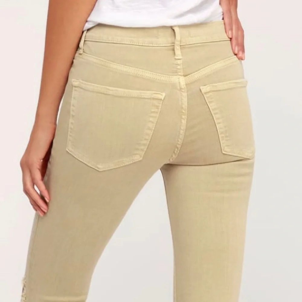 Free People Womens High Rise Busted Distressed Skinny Jeans Khaki Tan size 26